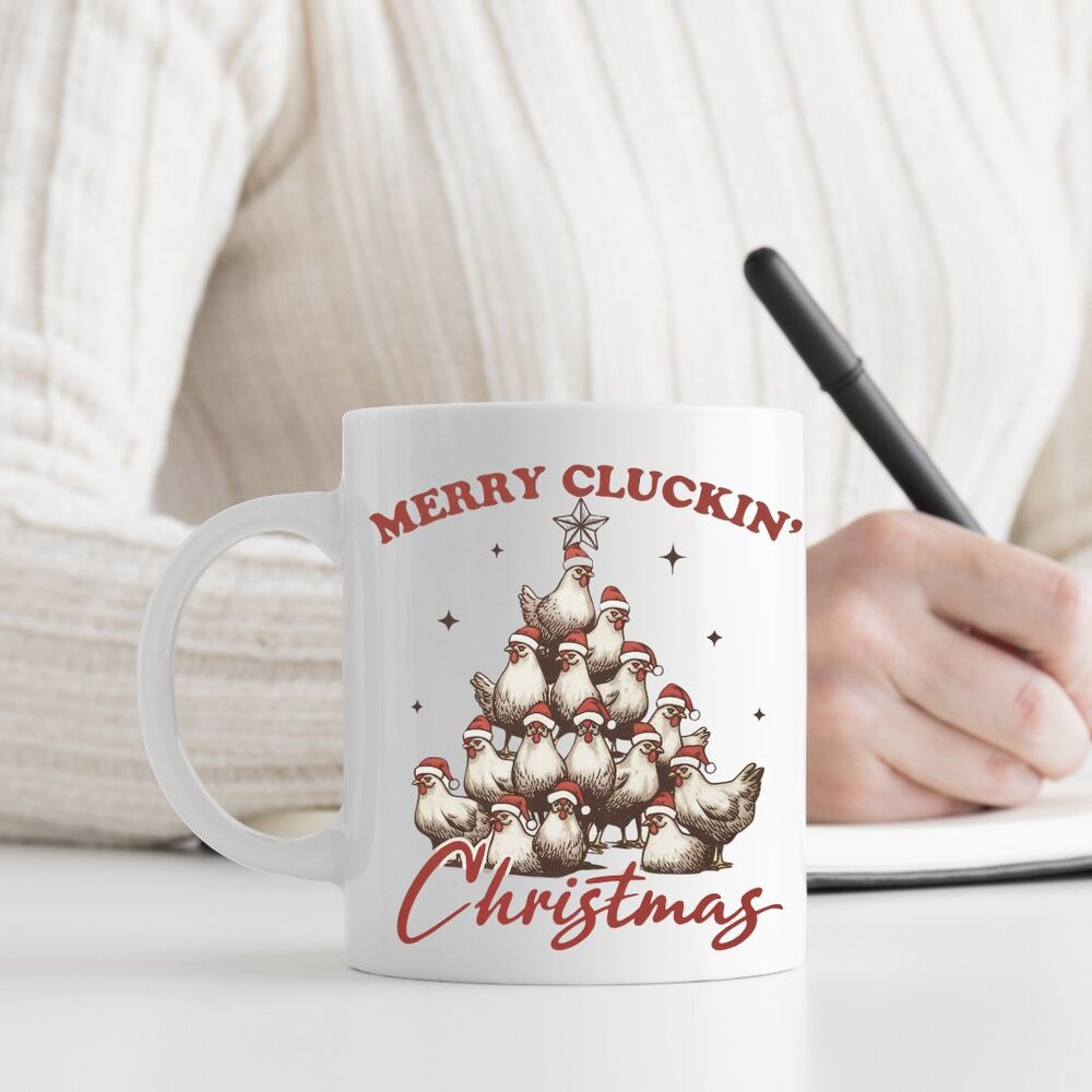 Rustic Merry Cluckin' Christmas 11 oz Mug - Chicken Lover Gift 🎄
